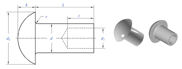 Mushroom Head Semi Tubular Rivet